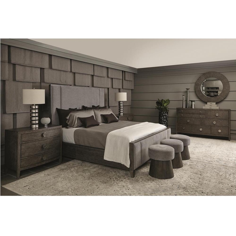 Bed Charcoal Wood Frame Channeled Headboard Masculine Style