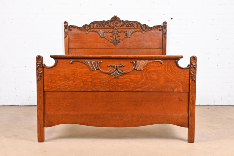 Bed Frame Antique Carved Wood Bed Dark Brown Turned Posts Victorian