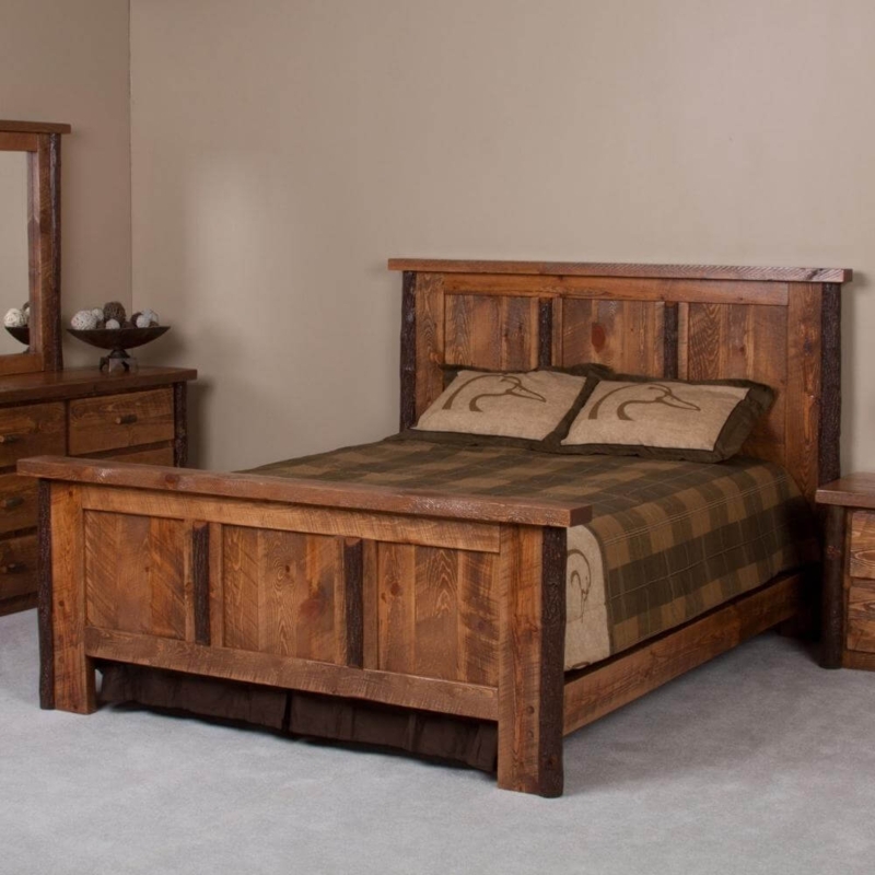 Bed Frame Arched Slatted Headboard Honey Wood Tone Rustic Cabin Bedroom