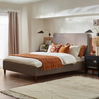 Bed Frame: Beige Vertical Channel Tufted with Wood Legs