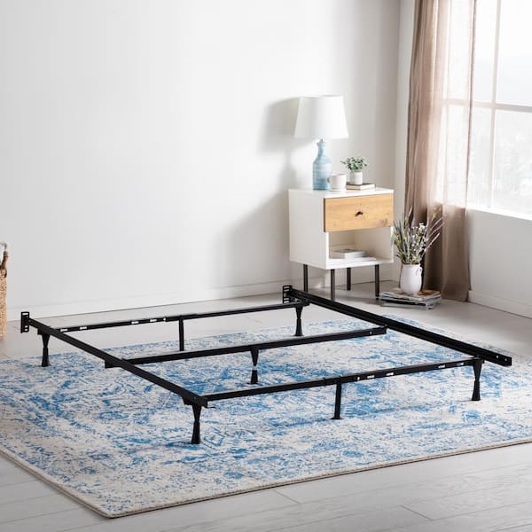 Bed Frame Center Support Glides Adjustable Width Matte Black