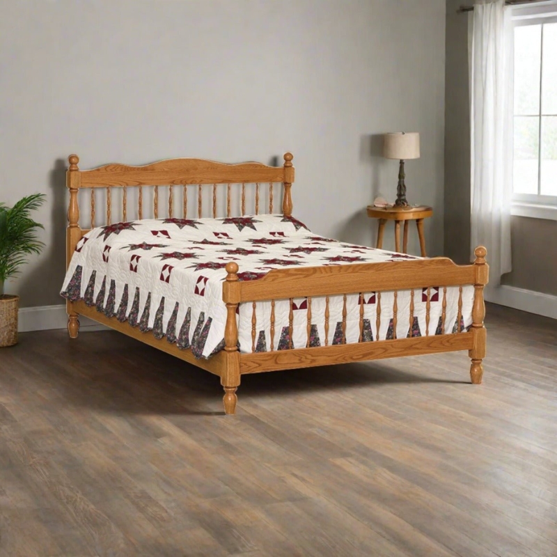 Bed Frame Dark Brown Arched Spindle Headboard Turned Posts Finials