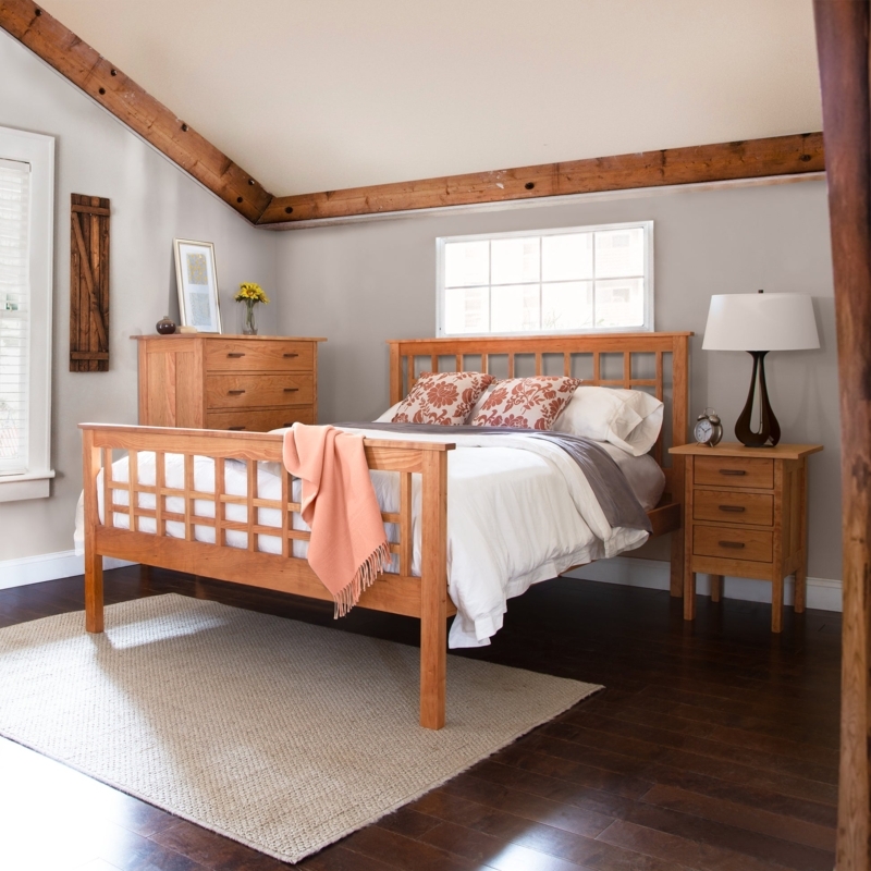 Bed Frame Dark Wood Toned High Slatted Footboard Craftsman Style