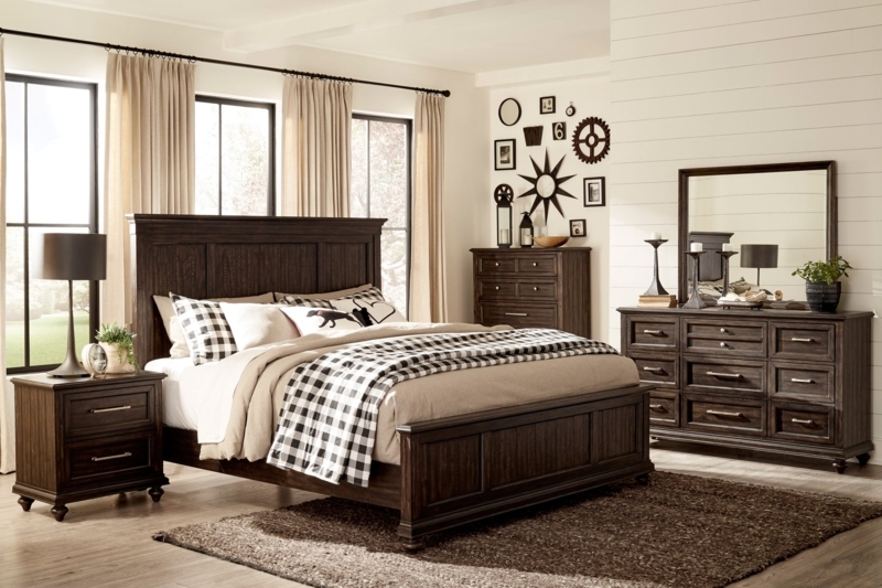 Bed Frame Driftwood Finish Charcoal Wall Contrast