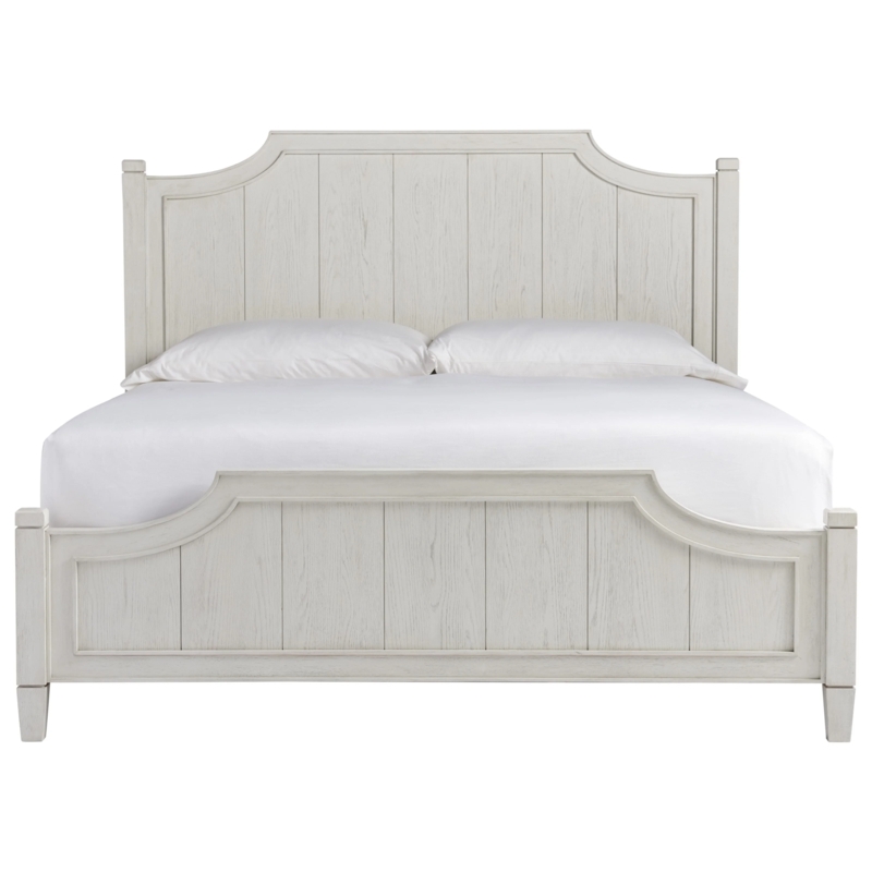 Bed Frame Geometric Fretwork Headboard Off-White Coastal Style