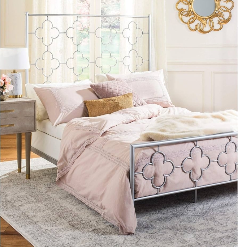 Bed Frame Lattice Scrollwork Antique Silver Patina