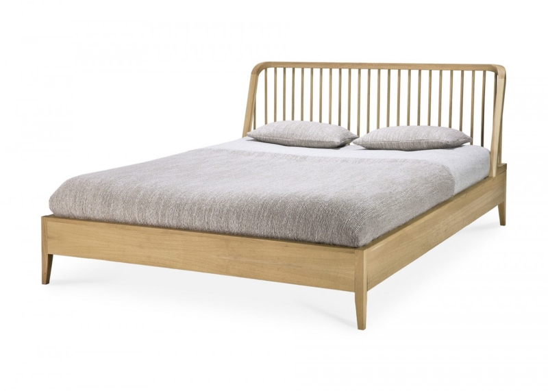 Bed Frame Light Oak Scandinavian Spindle Slatted Headboard Design