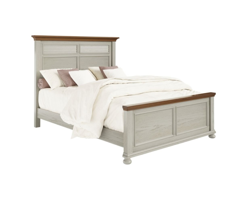 Bed Frame Light Wood Tone Panel Headboard Beveled Edges Farmhouse