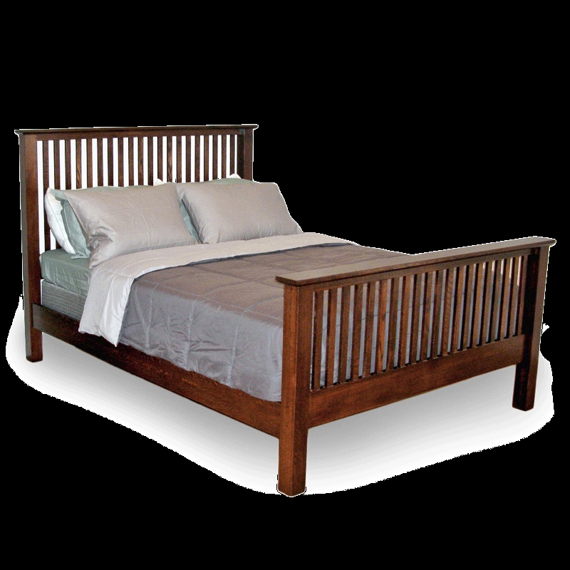 Bed Frame Medium Brown Wood Craftsman Spindle Headboard Tapered Legs