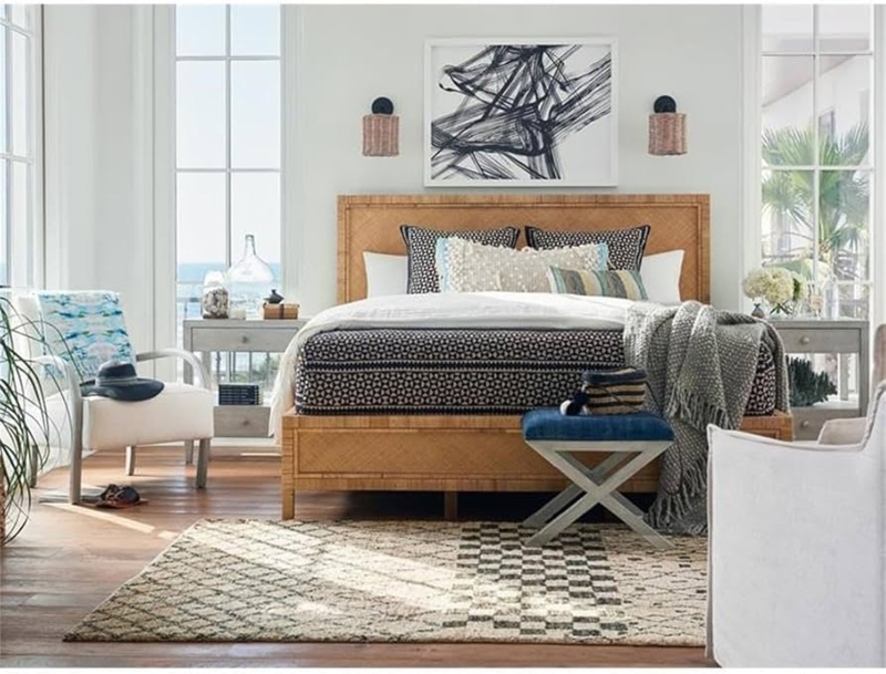Bed Frame Natural Rattan Woven Texture High Headboard Tropical