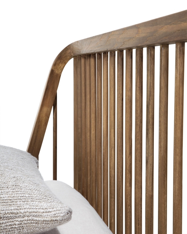 Bed Frame Natural Teak Wood Spindle Headboard Tapered Legs Minimalist