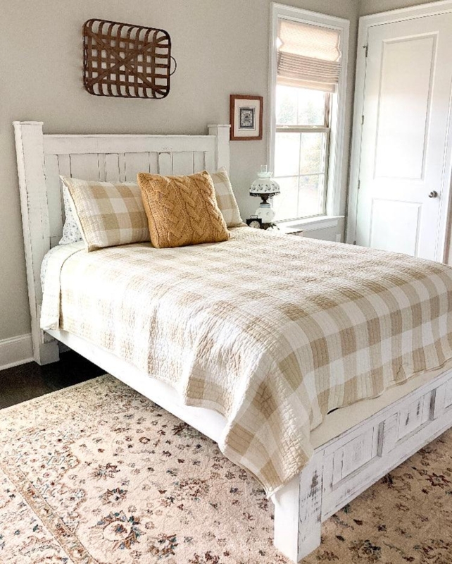 Bed Frame Natural Wood Toned Slatted Headboard Low Footboard