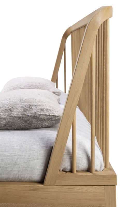 Bed Frame Oak Wood Curved Spindle Headboard Scandinavian Minimalist
