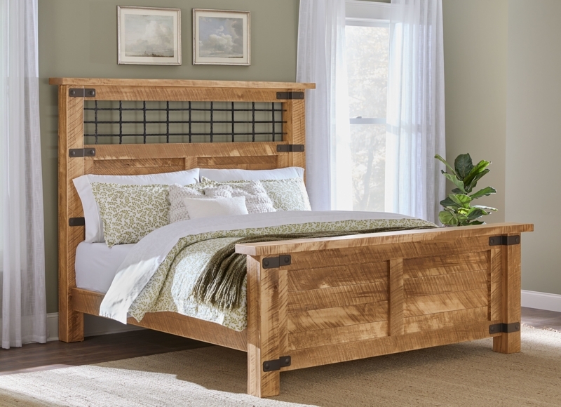 Bed Frame Rough Sawn Wood Turnbuckle Bracing Block Legs Farmhouse