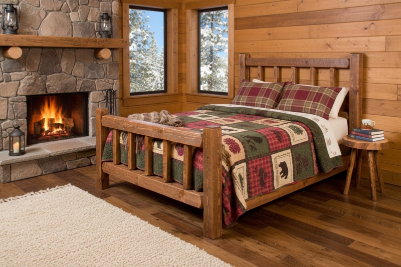 Bed Frame Rustic Barnwood Planks High Headboard Weathered Grey