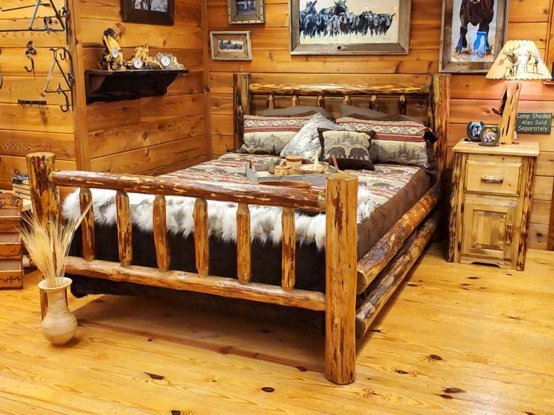 Bed Frame Rustic Lodge Solid Timber Slatted Headboard Honey Brown