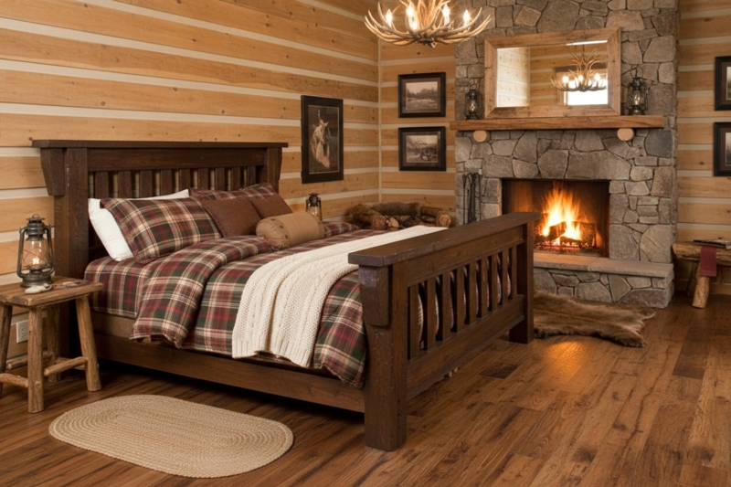 Bed Frame Rustic Mission Slats Chunky Posts Weathered Texture Wood