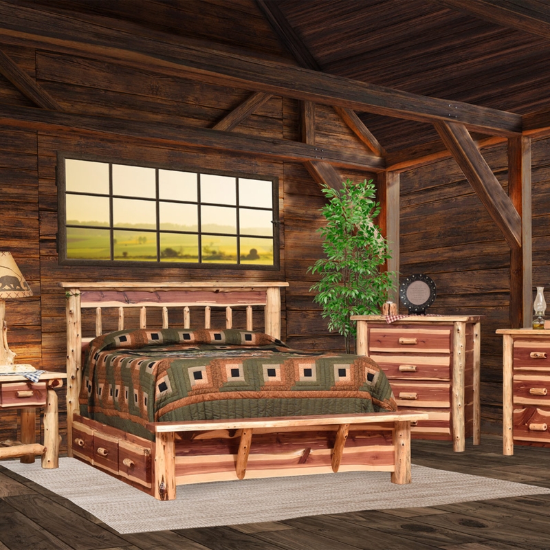Bed Frame Rustic Red Cedar Log Hand Peeled Look Live Edge