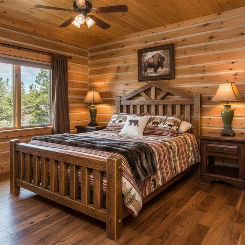 Bed Frame Rustic Timber Frame Massive Scale Slab Headboard Brown