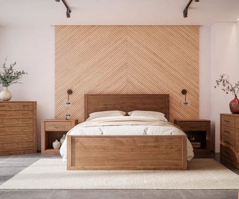 Bed Frame Tapered Legs, Integrated Headboard. Scandinavian Design.