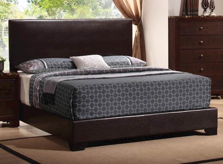 Bed Frame Transitional Dark Brown Horizontal Slat Headboard