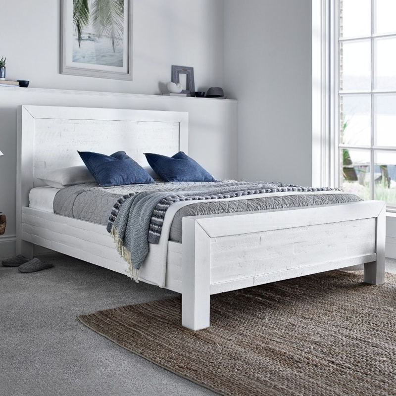 Bed Frame Two Tone Wood Accents Slatted Profile Scandinavian