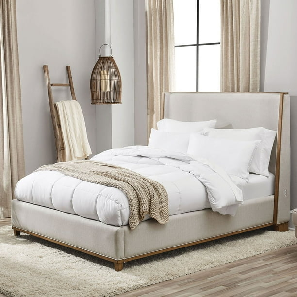 Bed Frame Vertical Channel Tufting Wood and Upholstery Mid-Century