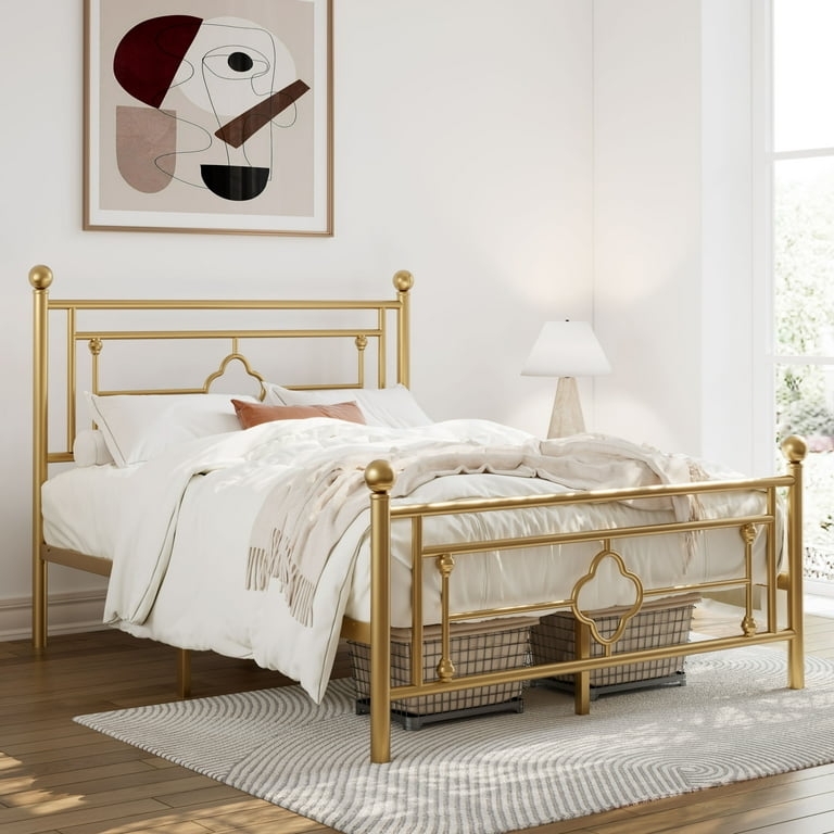 Bed Frame Vintage Gold Metal Scrolls Platform Base Victorian Style