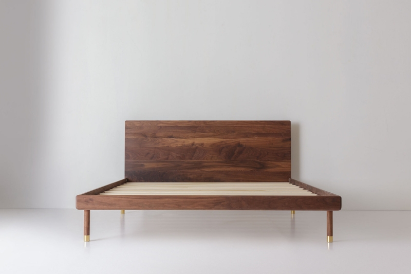 Bed Frame Walnut Slender Silhouette Minimalist Simple Headboard