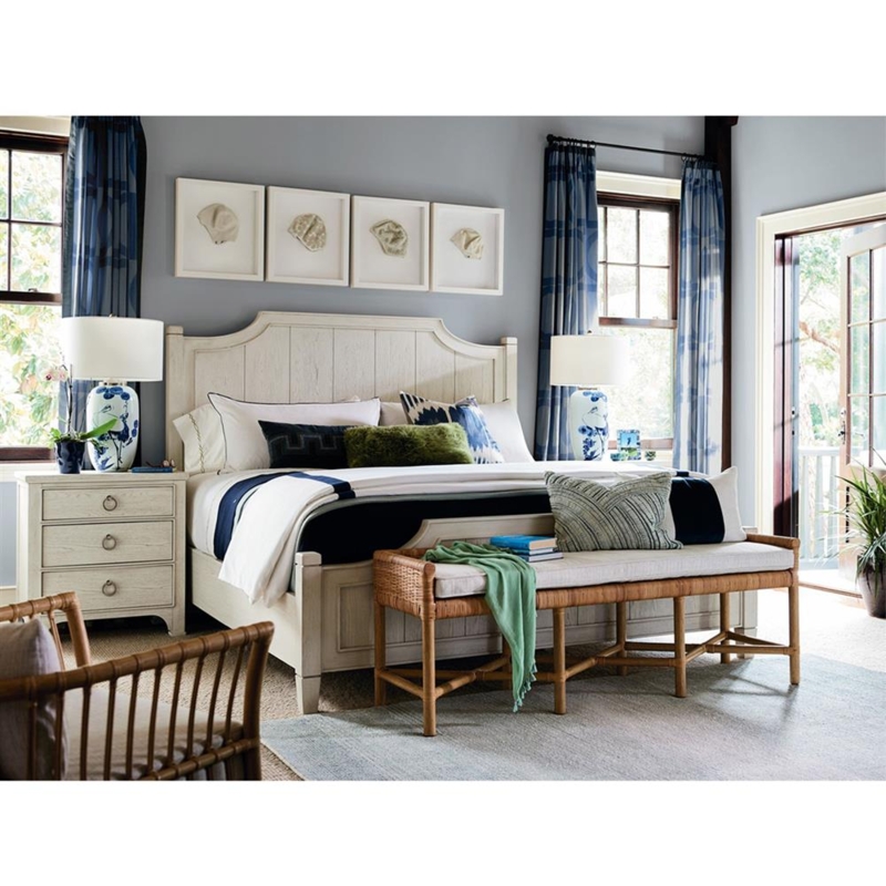Bed Frame Whitewashed Arched Woven Panels Coastal Shabby Chic