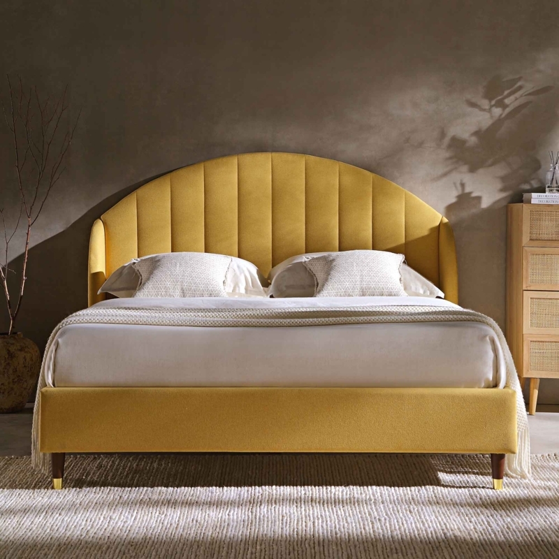 Bed Frame with Arched Headboard and Tapered Wooden Legs