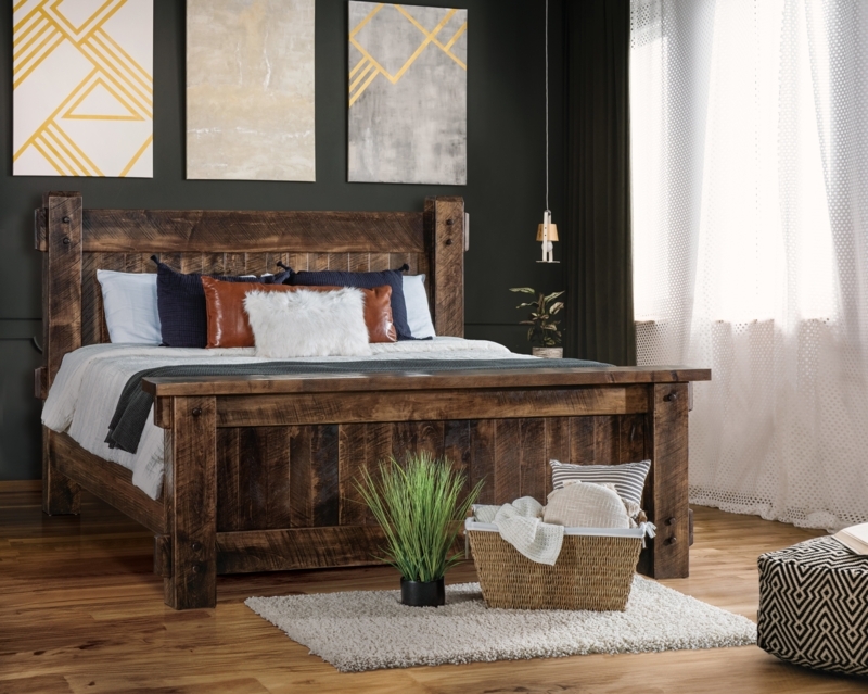 Bed Frame with Extra Tall Headboard and Rough Sawn Finish