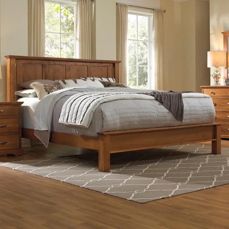 Bed Frame with Low Profile Footboard Traditional Wood Slatted Bed Style