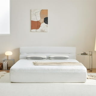 Bed Frame with Slat Support System in White Upholstery