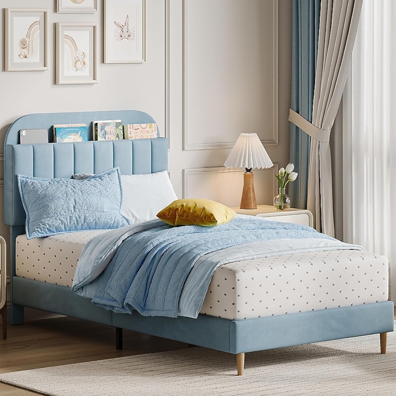 Bed Frame with Storage Headboard and Built-in USB Charging Ports