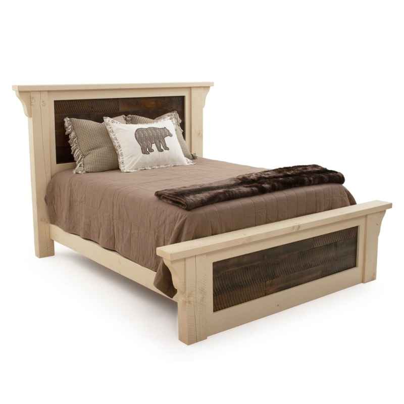 Bed Frame with Tall Panel Headboard in Antiqued Wood Finish