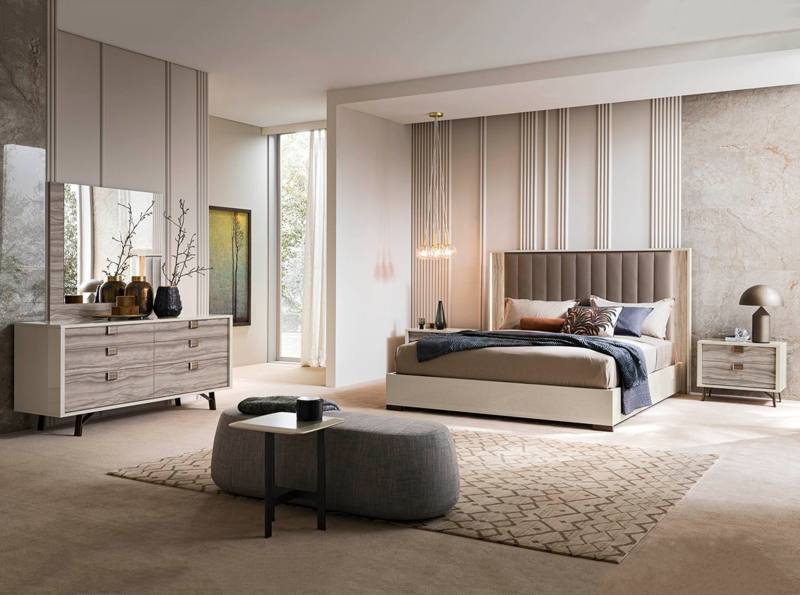 Bed Frame with Winged Headboard and High Gloss Finish