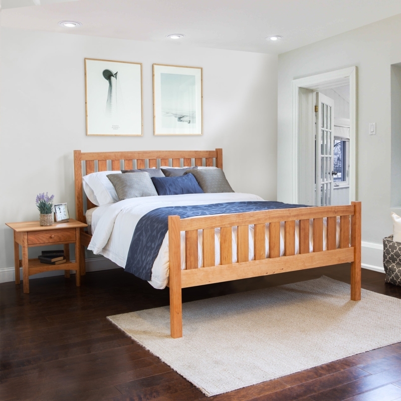 Bed Frame Wood Toned Slatted Headboard High Footboard Design
