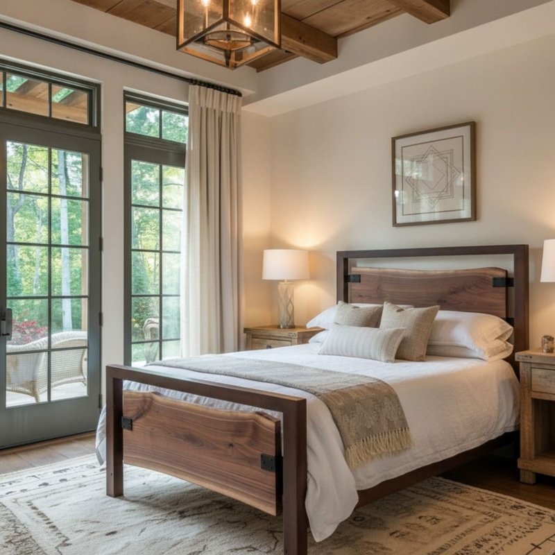 Bed Live Edge Headboard Slab Construction, Walnut Platform