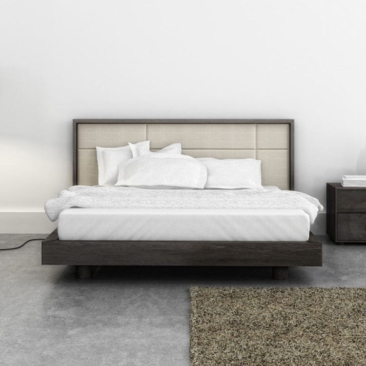 Bed Low Profile Wood Frame Rectangular Upholstered Headboard