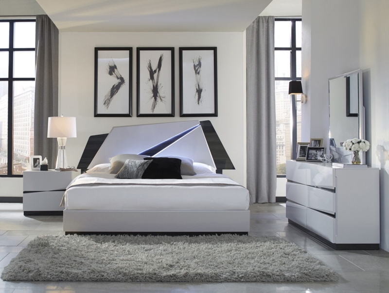 Bed Modern Vertical Channel Tufted Chrome Legs
