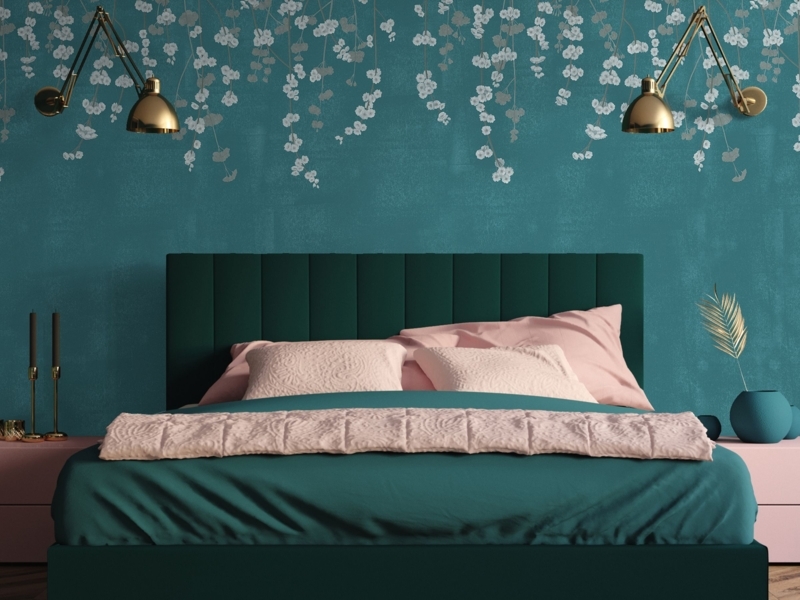 Bed Navy Blue Velvet Extra Tall Wingback Headboard Glam
