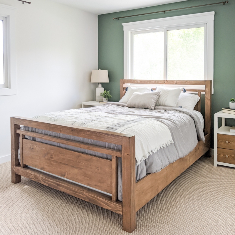 Bed Paneled Headboard Wood Frame, Charcoal Accent DIY Wood Bed