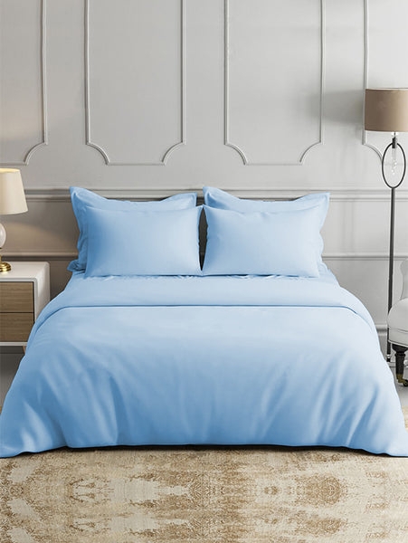 Bed Sheet Set, Light Blue Silky Sateen Bamboo-Like Fabric