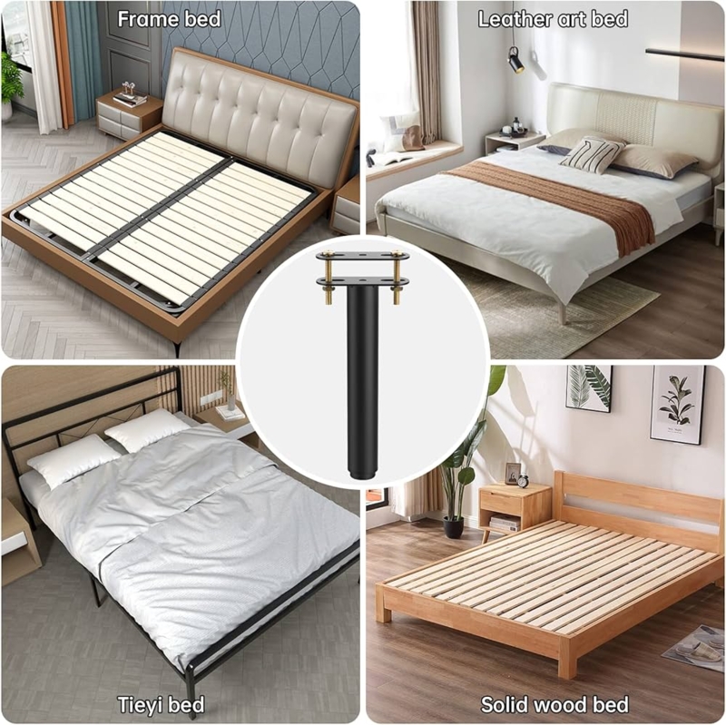 Bed Support Leg Adjustable Height Threaded Rod Wide Base Black