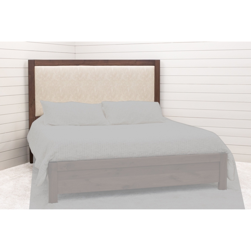 Bed Walnut Frame Inset Upholstery Beige Fabric Transitional
