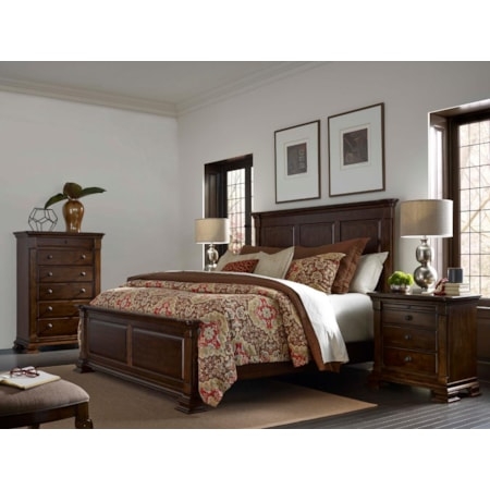 Bed Warm Wood Finish Arched Headboard Paneled Construction Traditional