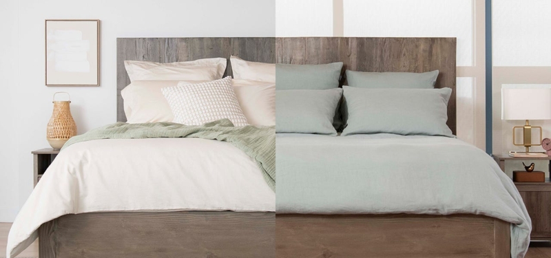 Bed with Individual Duvets Scandinavian Sleep Method Muted Blue White