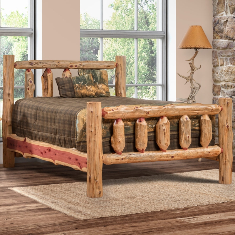 Bed with Natural Log Construction and Unique Branch Accents