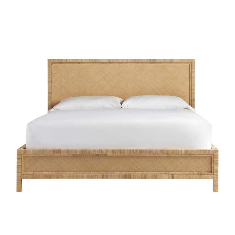 Bed Woven Winged Headboard Light Wood Frame Tropical Style